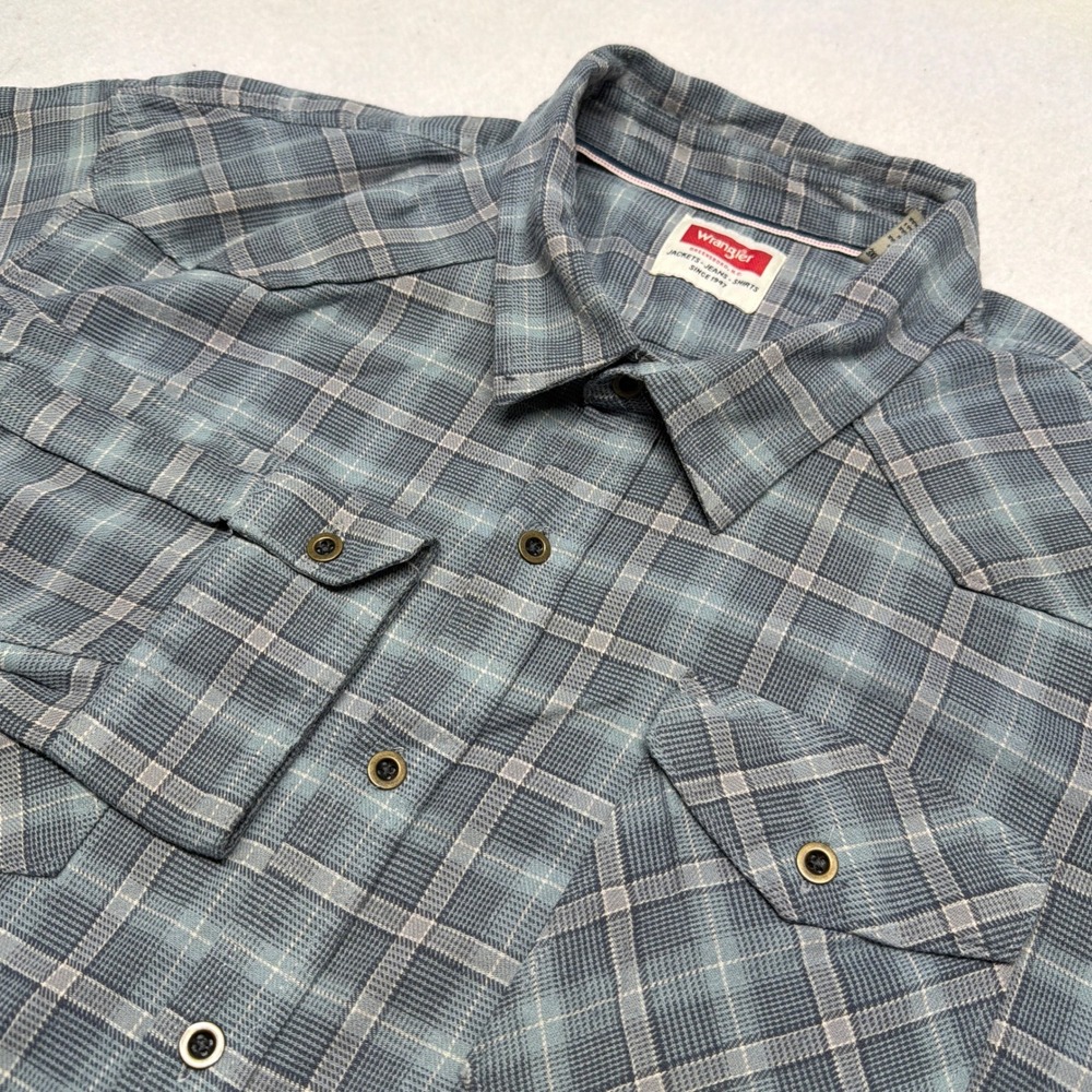 Wrangler Western Button Up Shirt Plaid Long Sleeve Cotton Blend Blue Mens 3XL
